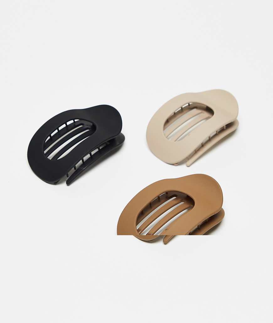 DesignB London - 3er-Pack flache Barette-Haarspangen in neutralen Tönen von DesignB London