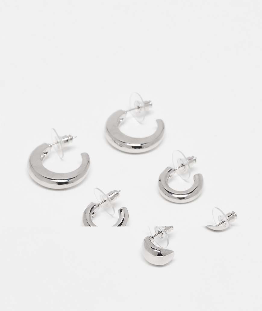 DesignB London - 3er-Pack silberfarbene Hängeohrringe und Creolen DesignB London - 3er-Pack silberfarbene Hängeohrringe und Creolen von DesignB London