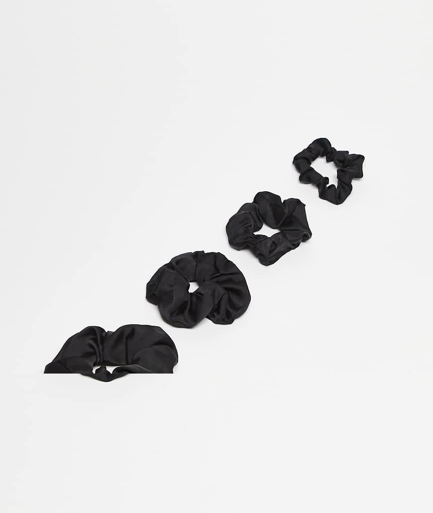 DesignB London - 4er-Pack Satin-Scrunchies in Schwarz von DesignB London
