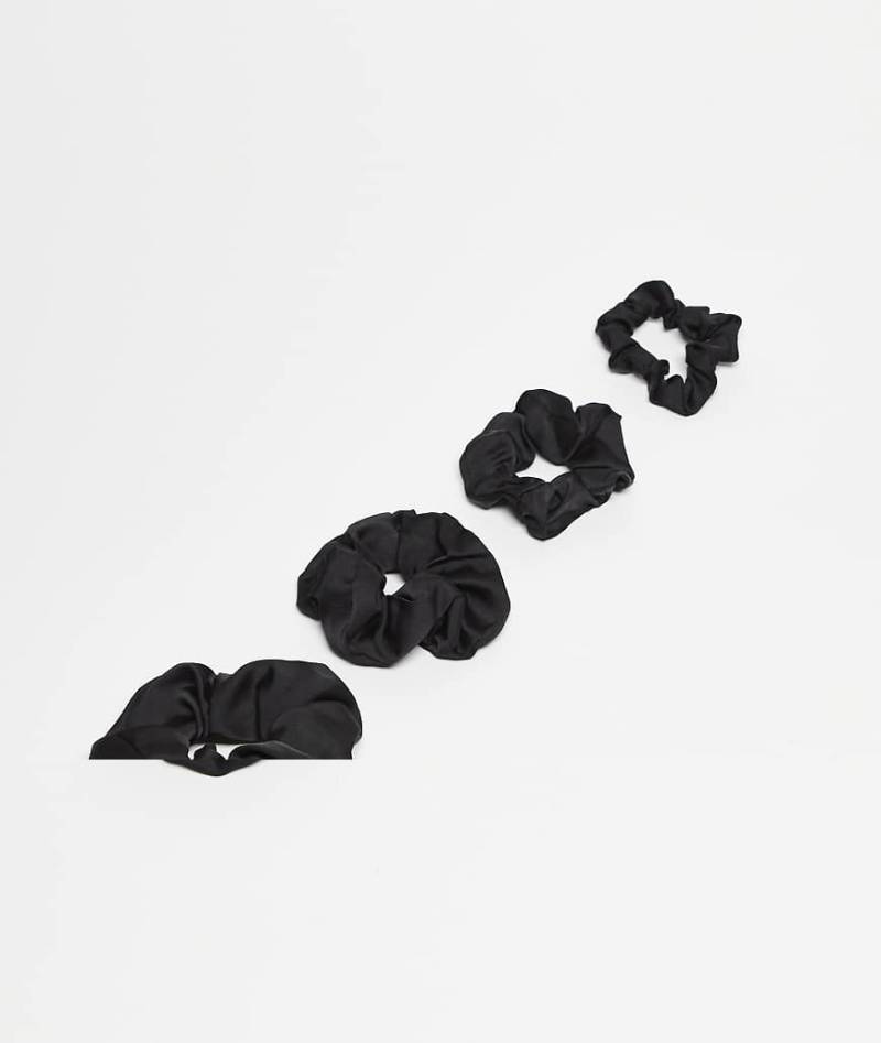DesignB London - 4er-Pack Satin-Scrunchies in Schwarz von DesignB London