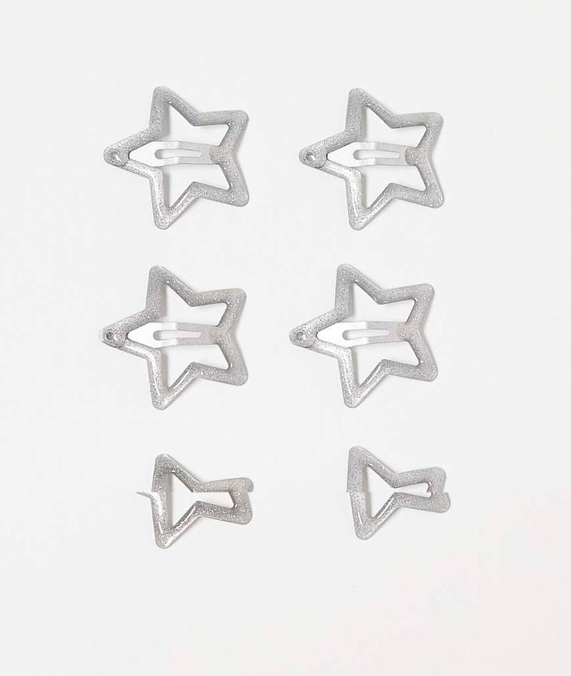 DesignB London - 6er-Pack Haarspangen mit Stern-Design in verzierter Silberoptik von DesignB London
