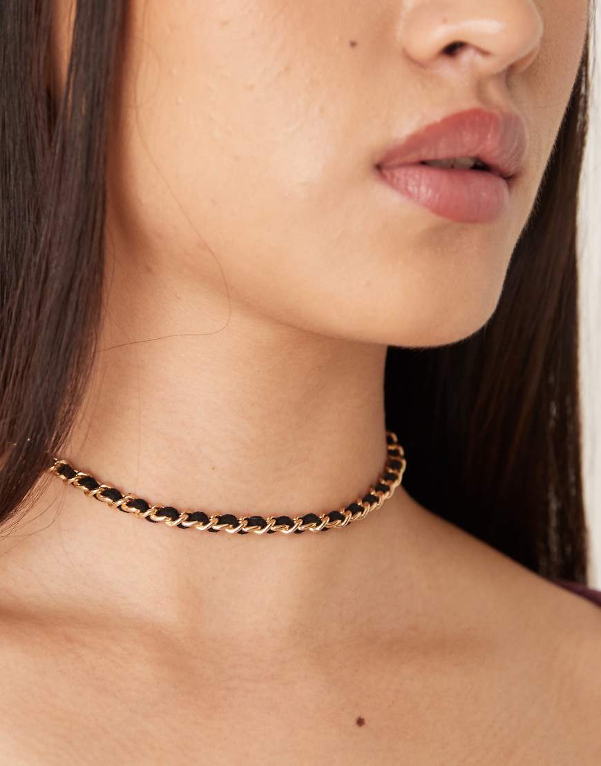 DesignB London - Choker-Halskette aus Samt in Schwarz und Gold im Vintage-Stil-Goldfarben von DesignB London