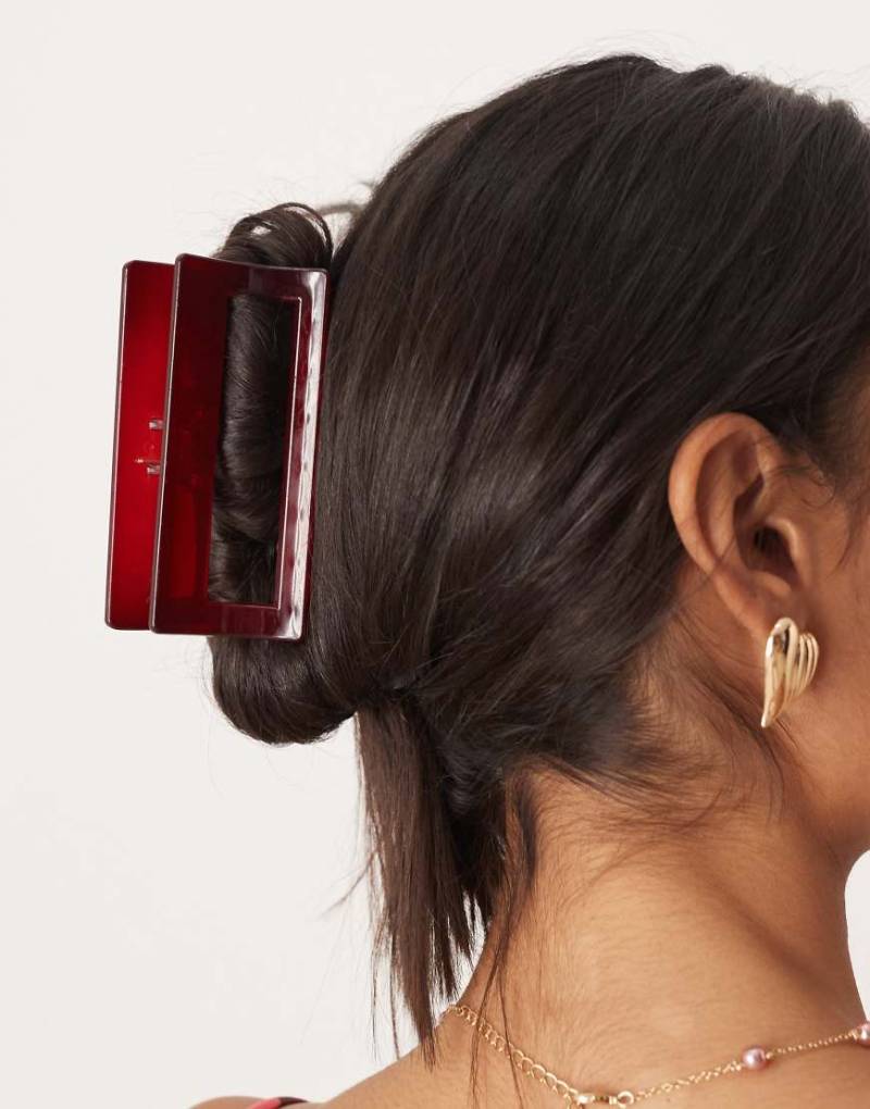DesignB London - Eckige Haarklemme in Burgunderrot mit Marmorierung von DesignB London