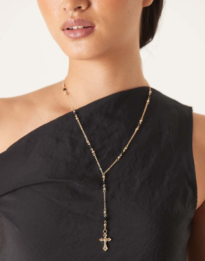 DesignB London - Goldfarbene Lariat-Halskette mit Kreuzanhänger von DesignB London