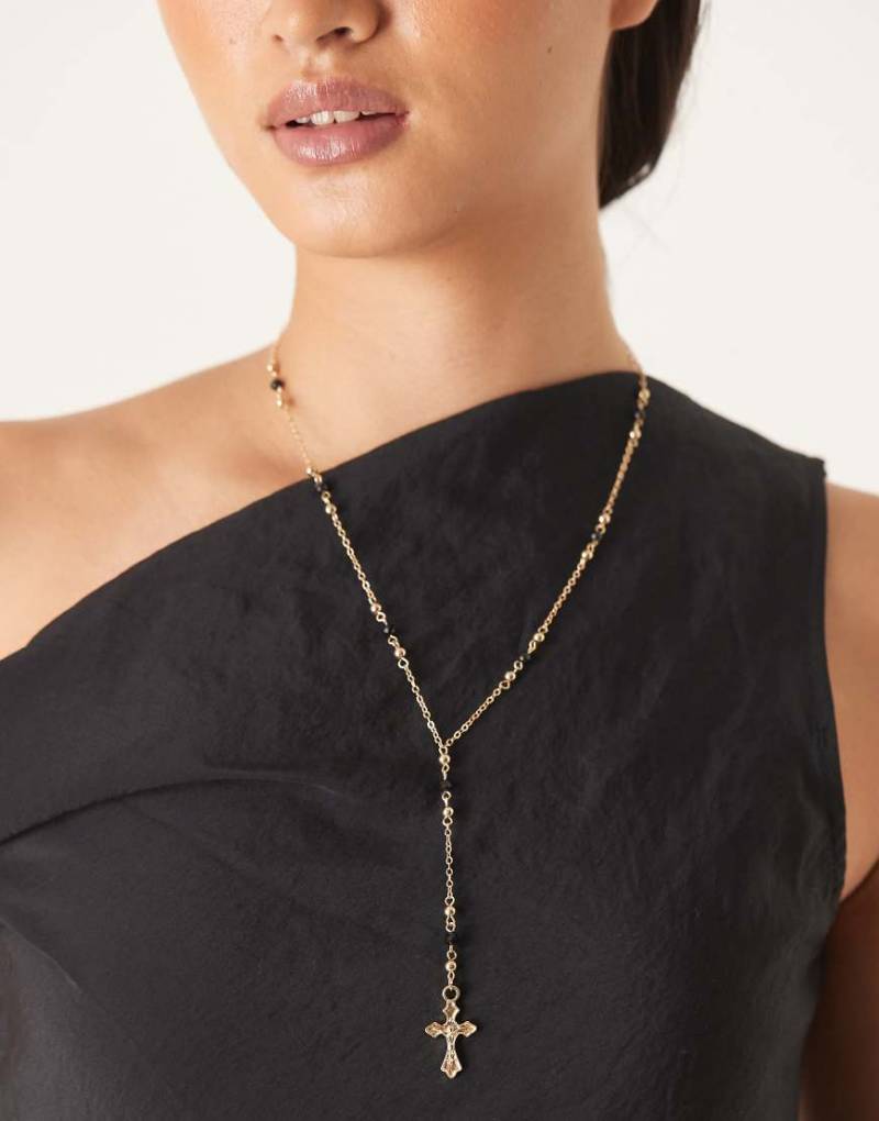 DesignB London - Goldfarbene Lariat-Halskette mit Kreuzanhänger von DesignB London