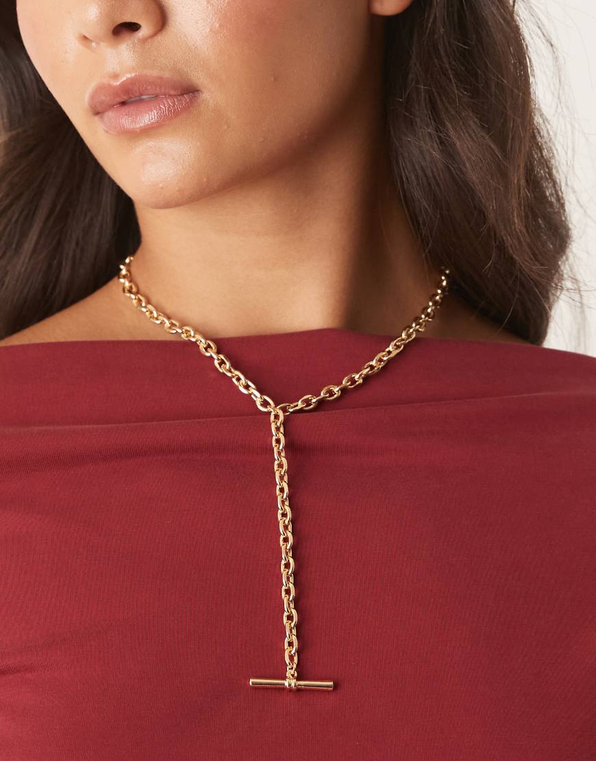 DesignB London - Goldfarbene Lariat-Halskette mit T-Steg von DesignB London