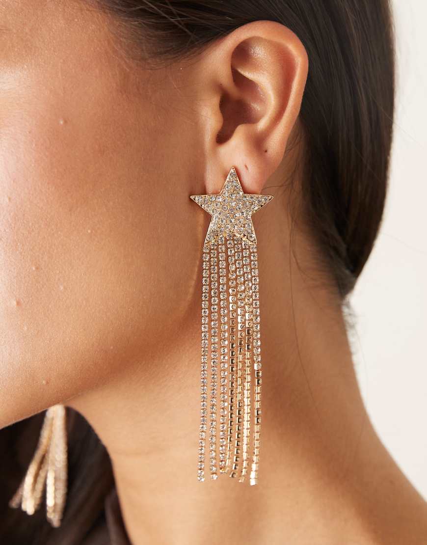 DesignB London - Hochwertige goldfarbene Statement-Ohrringe mit verziertem Sternedesign von DesignB London