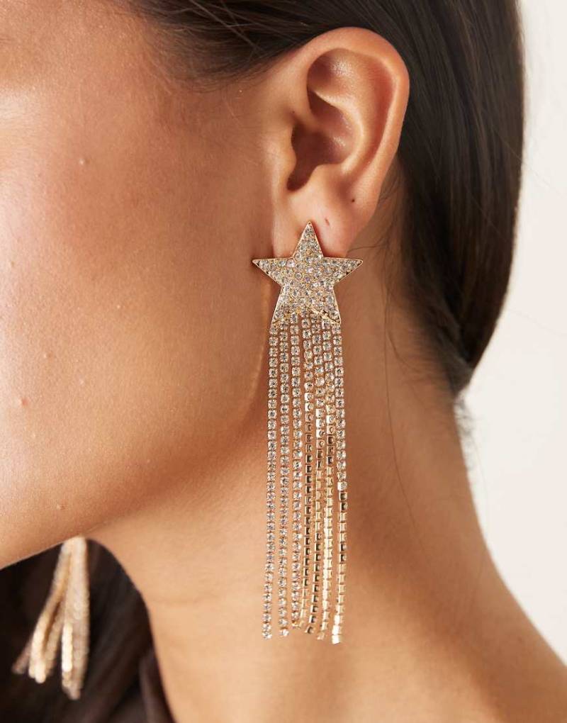 DesignB London - Hochwertige goldfarbene Statement-Ohrringe mit verziertem Sternedesign von DesignB London