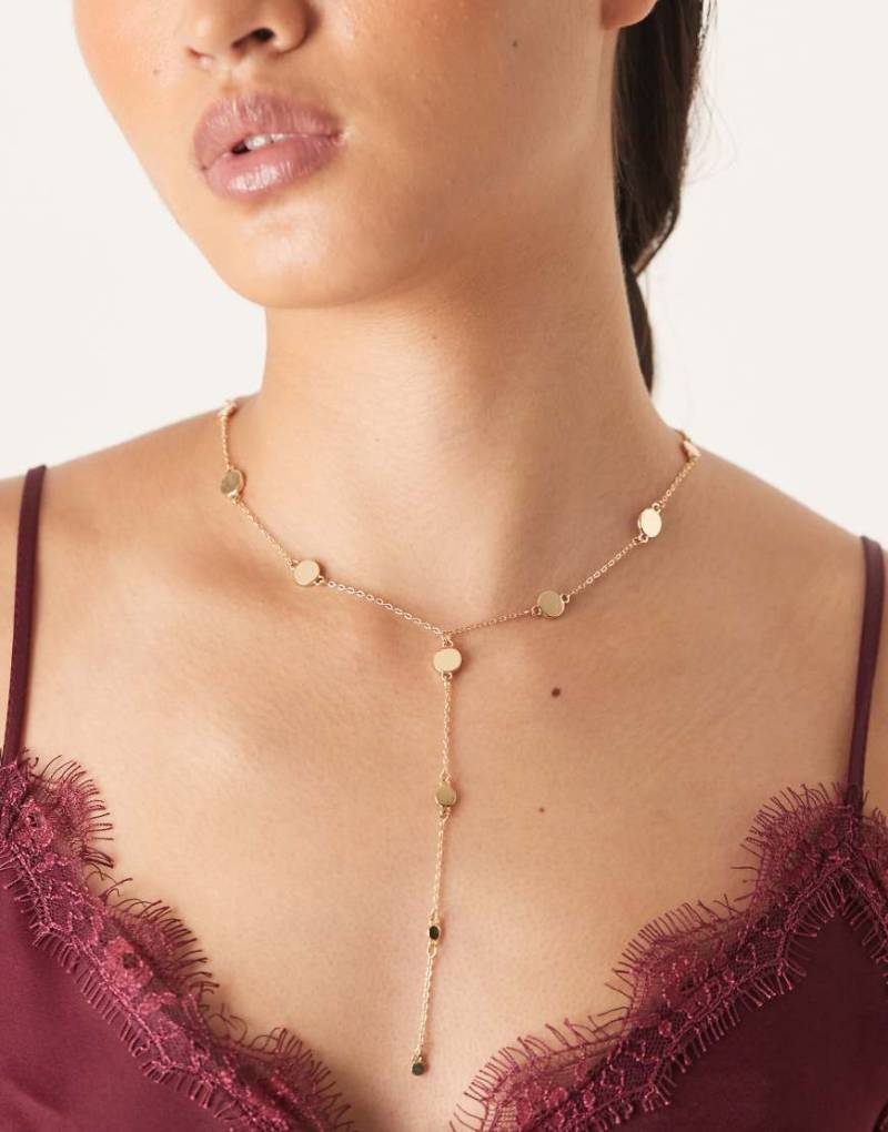 DesignB London - Lariat-Halskette in Goldoptik mit Scheibendetails-Goldfarben von DesignB London