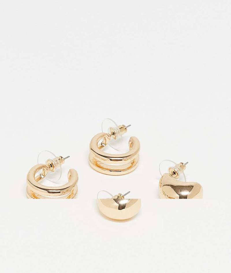 DesignB London - Mehrlagige Ohrringe mit Creolen- und Tropfendesign in Goldoptik im Zweierpack-Goldfarben von DesignB London