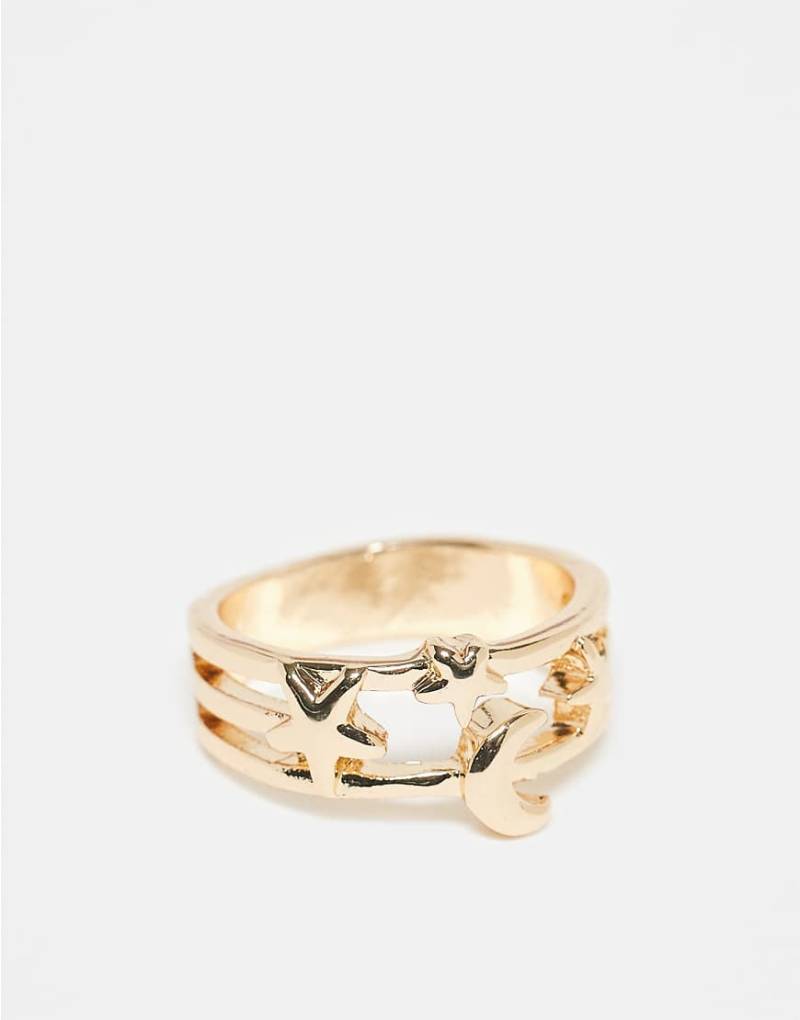 DesignB London - Ring in Goldoptik mit Himmelkörpermotiven-Goldfarben von DesignB London