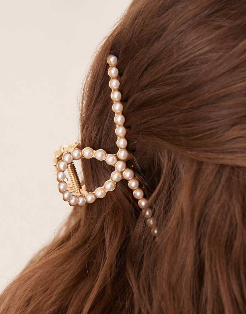 DesignB London - Schmale Haarklammer in Gold mit Perlenbesatz-Goldfarben von DesignB London