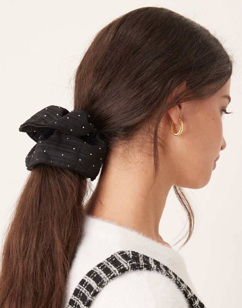DesignB London - Übergroßer Scrunchie-Haargummi in Schwarz mit Glitzerdetail von DesignB London