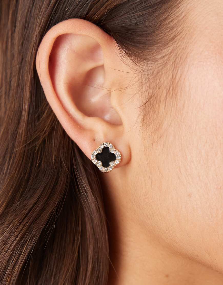 DesignB London - Verzierte Kleeblatt-Ohrringe in Schwarz von DesignB London