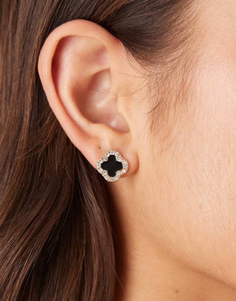 DesignB London - Verzierte Kleeblatt-Ohrringe in Schwarz von DesignB London