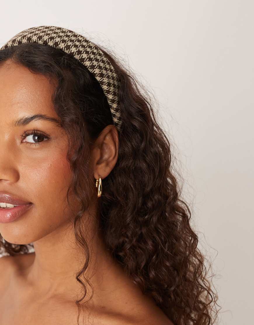 DesignB London - Wattierter Haarreif in Natur kariert-Neutral von DesignB London