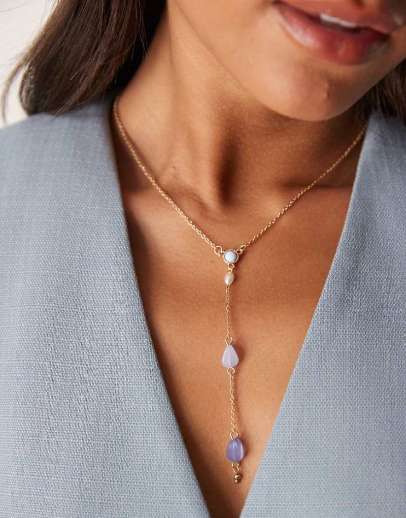 DesignB London - Zarte Lasso-Halskette in Goldoptik mit blauen Steinen-Goldfarben von DesignB London