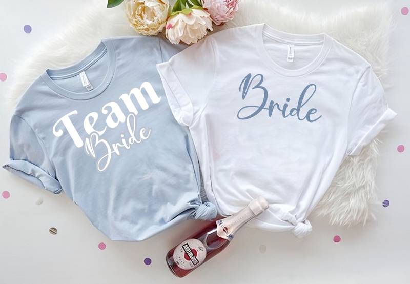 Bride Shirt, Bachelorette Party, Bridesmaid Getting Ready Shirt Set, Team Tribe, Bridal Party Shirts Light Blue, Squad von DesignCastleCo