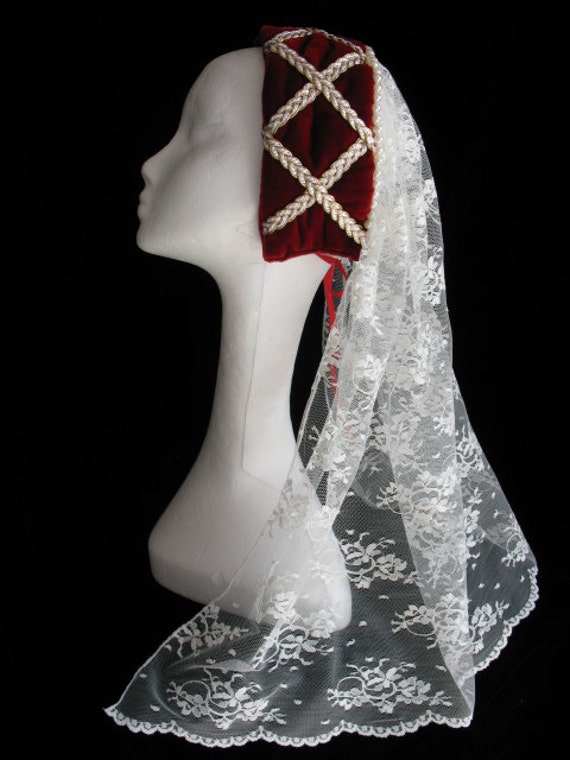 Neue Roten Samt Renaissance Mittelalter Tudor Elizabethan Cosplay Damen Hut Kappe Kostüm von DesignEvent