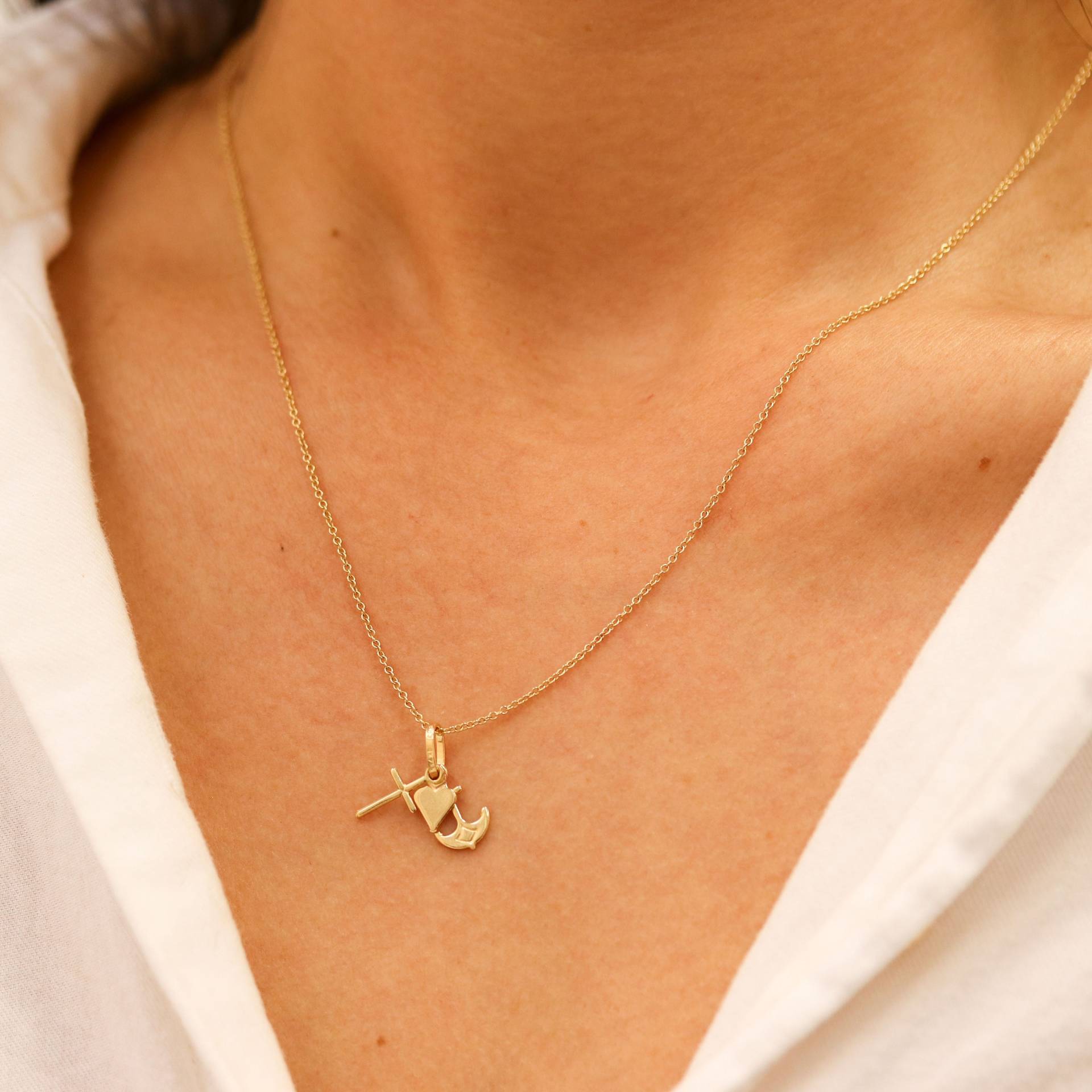 14K Gold Glaube Hoffnung Liebe Halskette, Sympathie Geschenk, Herz Anker Kreuz Halskette von DesignGoldJewelry