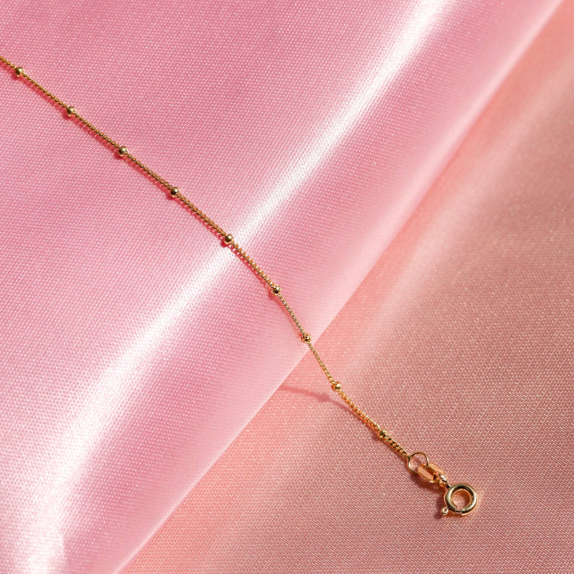 14K Massive Gold Satellitenkette Halskette, Perlen Kugelkette Zierliche Layered Halskette von DesignGoldJewelry