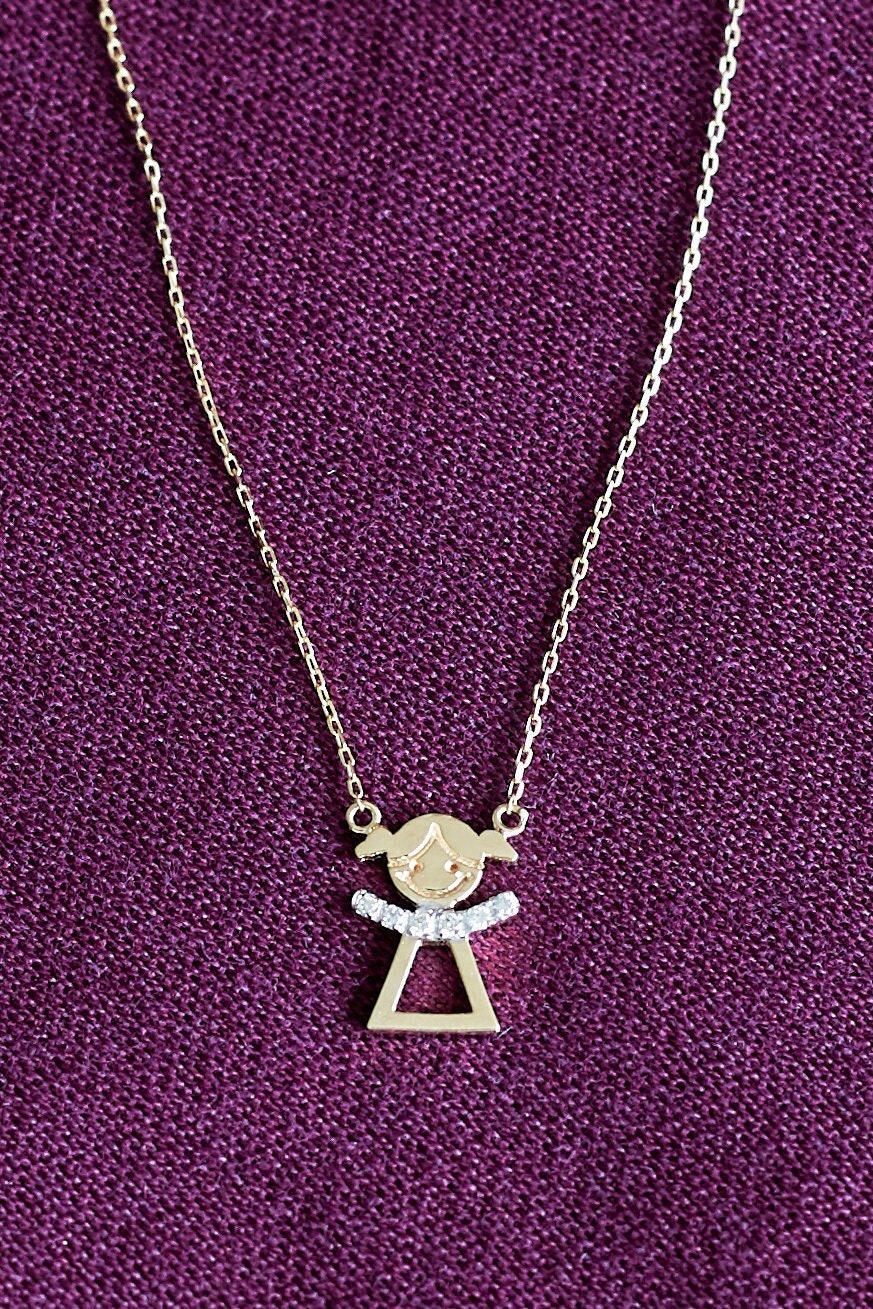 14K Gold Diamant Baby Halskette - 14K Kind/Hübsche Kinder Weihnachtsgeschenk Geburtstagsgeschenk von DesignJewelryBox