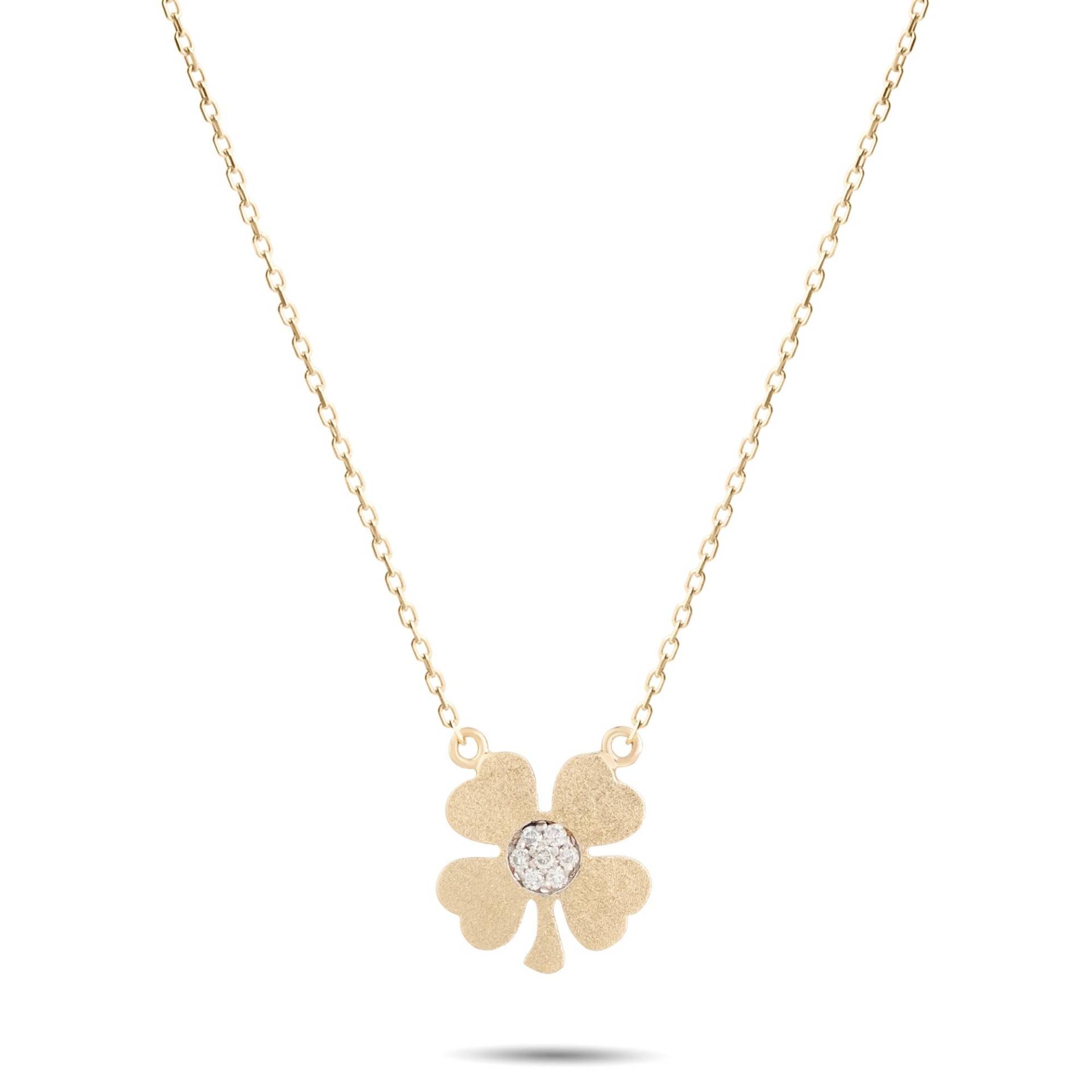 14K Solid Gold Clover Halskette Mit Diamant/Vierblättriges Kleeblatt Für Frau Glück Sie Geschenk von DesignJewelryBox