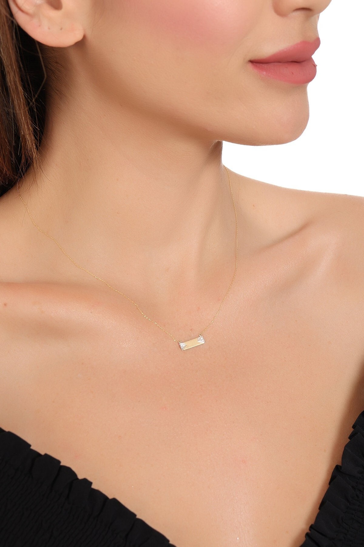 14K Gold Personalisierte Diamond Bar Halskette/Diamant Gravierte Geburtstagsgeschenk Geschenk Für Sie Weihnachtsgeschenk von DesignJewelryBox