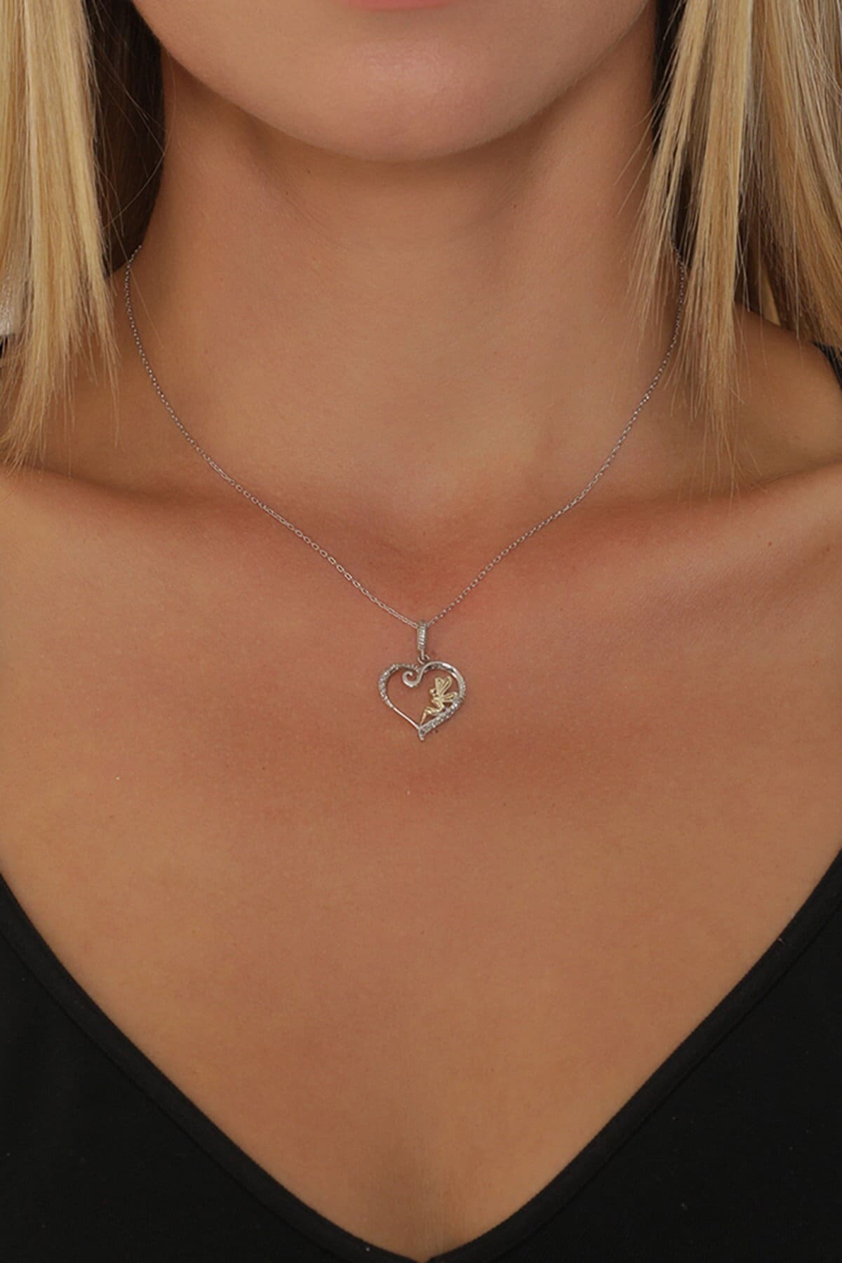 925 Sterling Silber Herz Fee Halskette - Mit Glöckchen Tinker Bell Anhänger Weihnachtsgeschenk Geschenk Für Sie von DesignJewelryBox