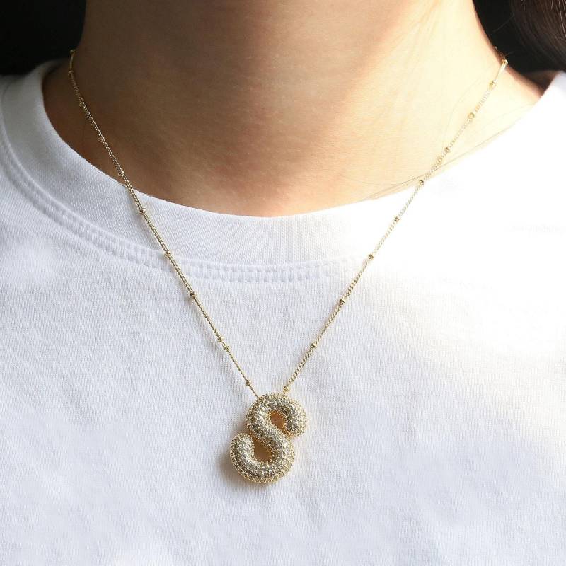 3D Gold Letter Necklace, Pendant, Charm Initial Letters Personalized Bubble Balloon Name von DesignJewelryTAYANNA