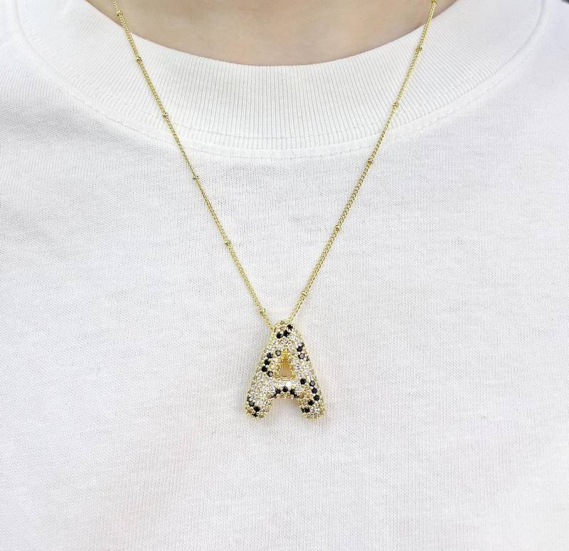 Necklace With 3D Bubble Letters, Leopard Print Letter Pendant Necklaces, Personalized Necklace, Balloon Gold von DesignJewelryTAYANNA