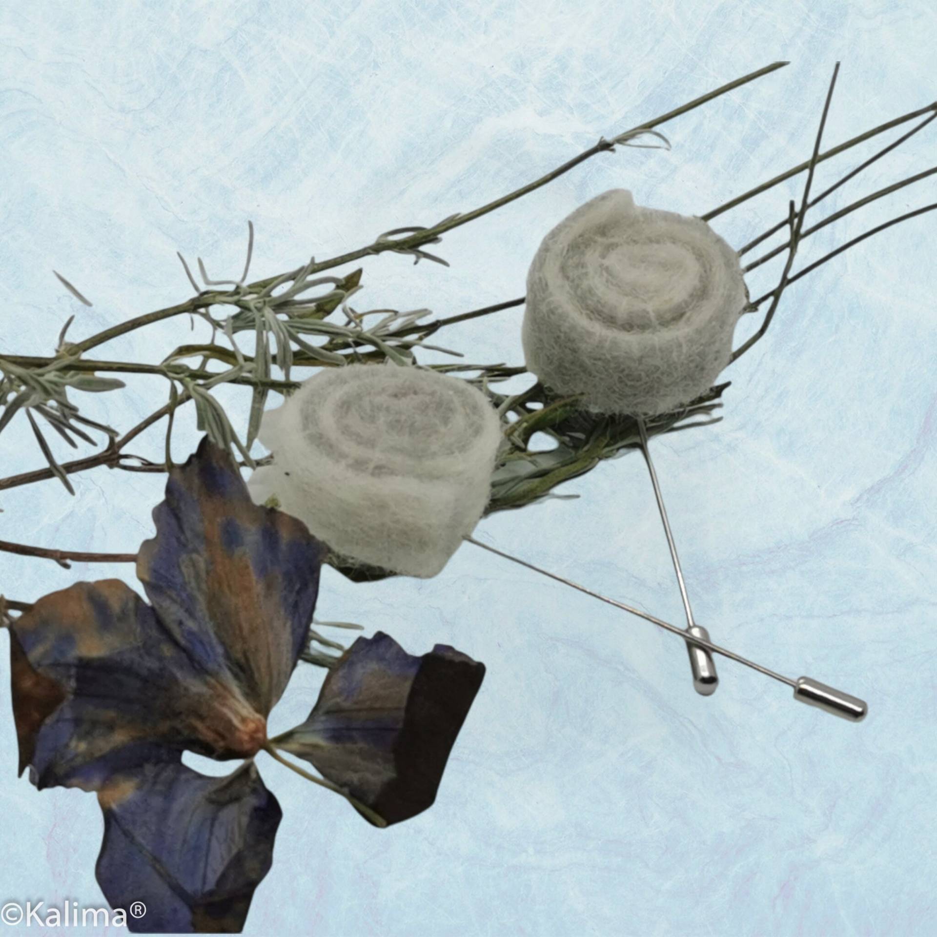 Tuchnadeln, Hutnadeln Handgemacht Aus Filz - Spirale, Grau Weiß von DesignKaliMa