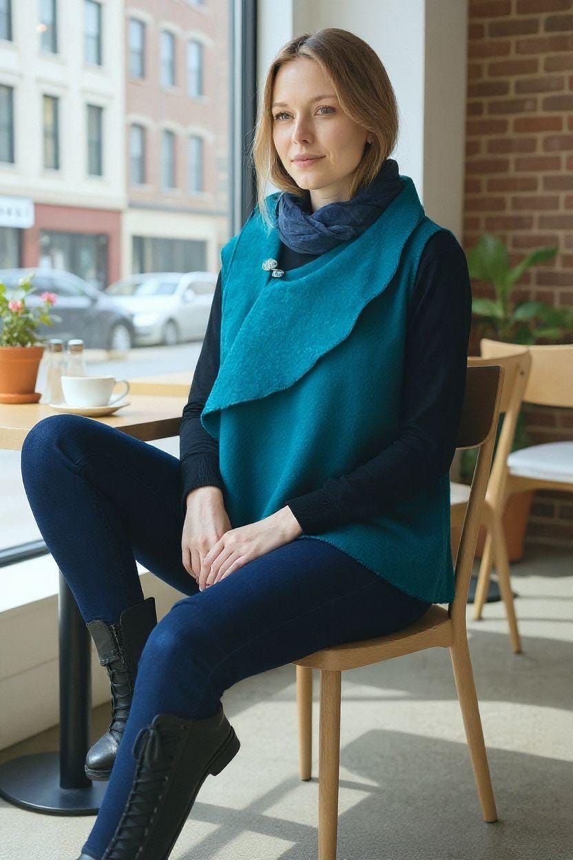 Wickelweste Aus Walkloden - Türkis, Vielseitig Tragbar Und Handgefertigt. Nachhaltige Mode Reiner Schurwolle . Kalima-Design von DesignKaliMa