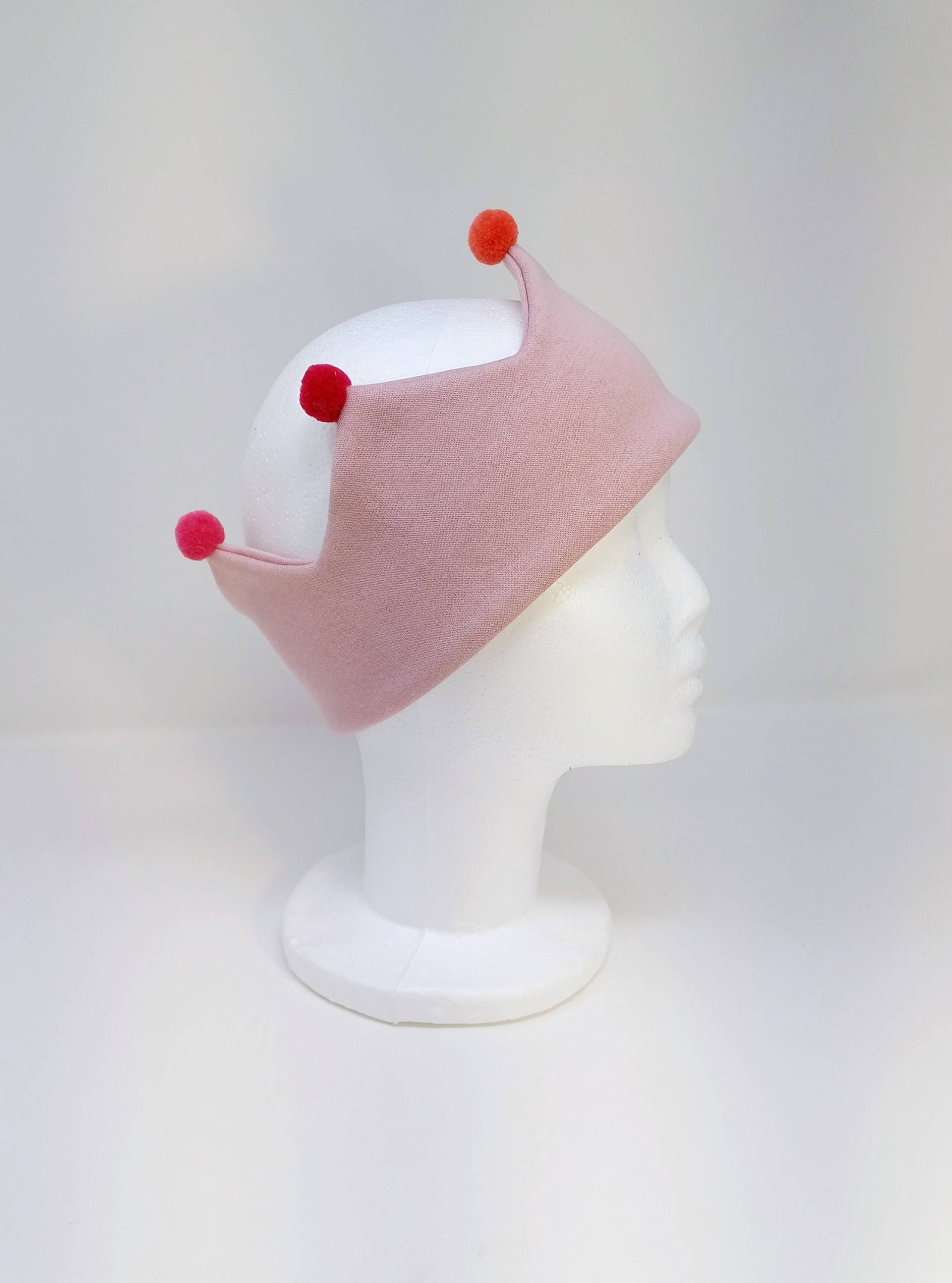 Weiches, Breites, Rosa Kinder Stirnband, Krone Mit Bunten Pom Poms von DesignLindaShop