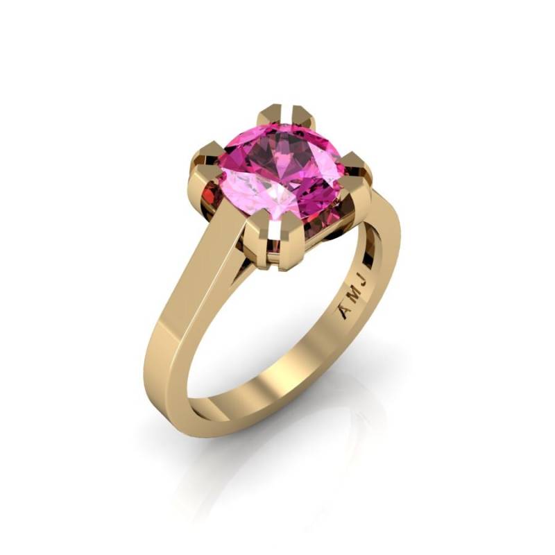 Moderne 14K Gelb Gold Solitaire Wunderschöne Braut Ring Mit Einem 2, 0 Carat Pink Sapphire Center Stein R66N-14Kygps von DesignMasters