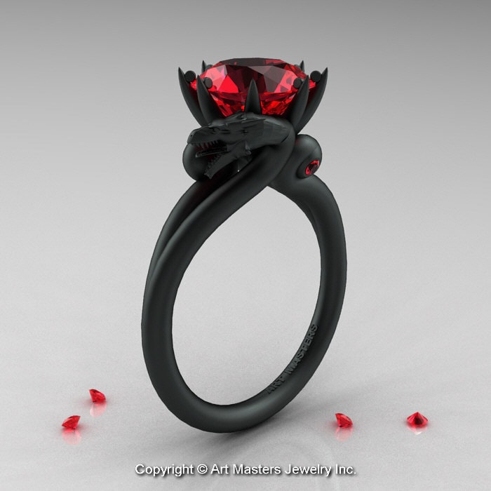 Moderne Drachen 14K Matte Black Gold 3.0 Ct Rubine Verlobungsring R601-14Kmbgr von DesignMasters