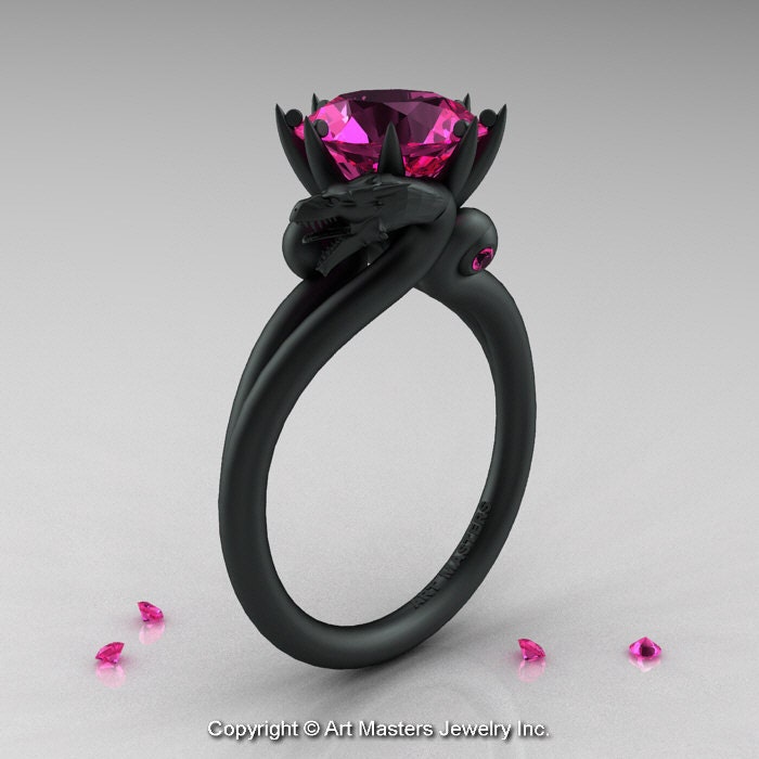 Moderne Dragon 14K Matte Black Gold 3.0 Ct Rosa Saphir Verlobungsring R601-14Kmbps von DesignMasters