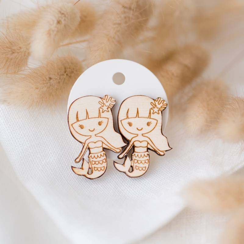 Ohrstecker Aus Holz I Meerjungfrau Mini Mädchen Ohrringe Weihnachten Wichtelgeschenk von DesignMeilenstein