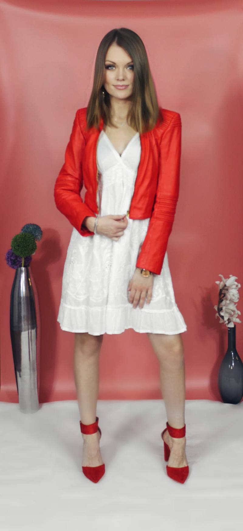 Lederjacke Damen, Schwarz Und Rot, Abnehmbarer Vorderer Teil. Biker. Outwear Jacke. Frühlingsjacke von DesignModeClub