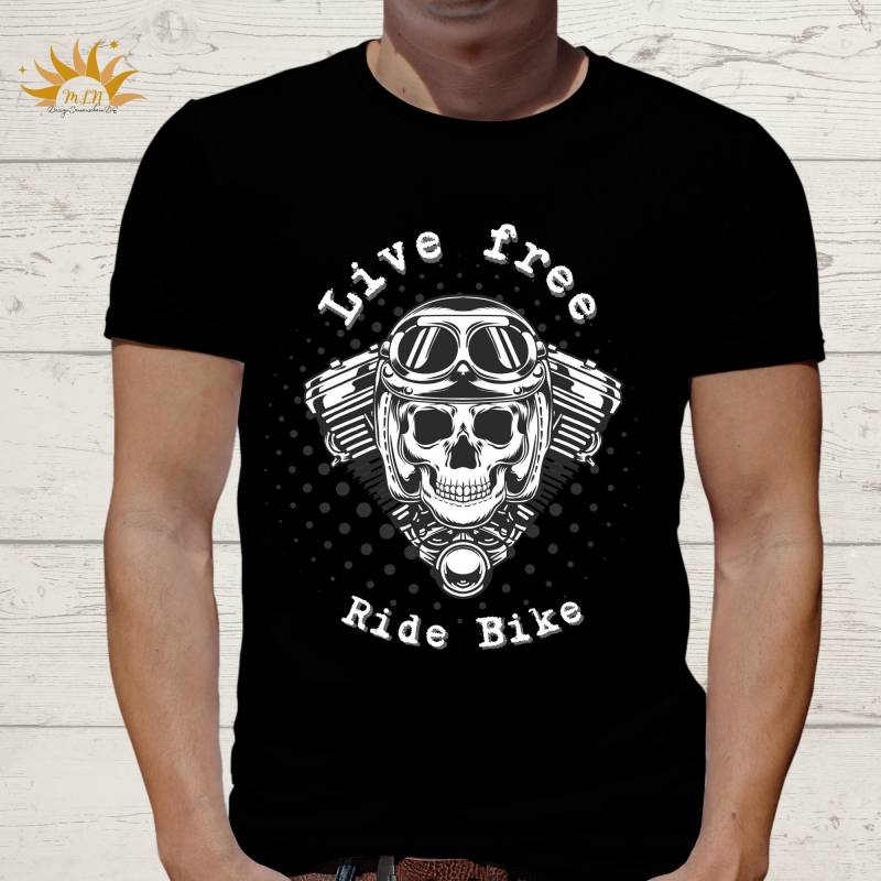 Live Free, Ride Bike T-Shirt - Celestical Kleidung, Boho Gothic, Skull, Baumwoll T-Shirt, Motorrad Design von DesignSonnenscheinDE