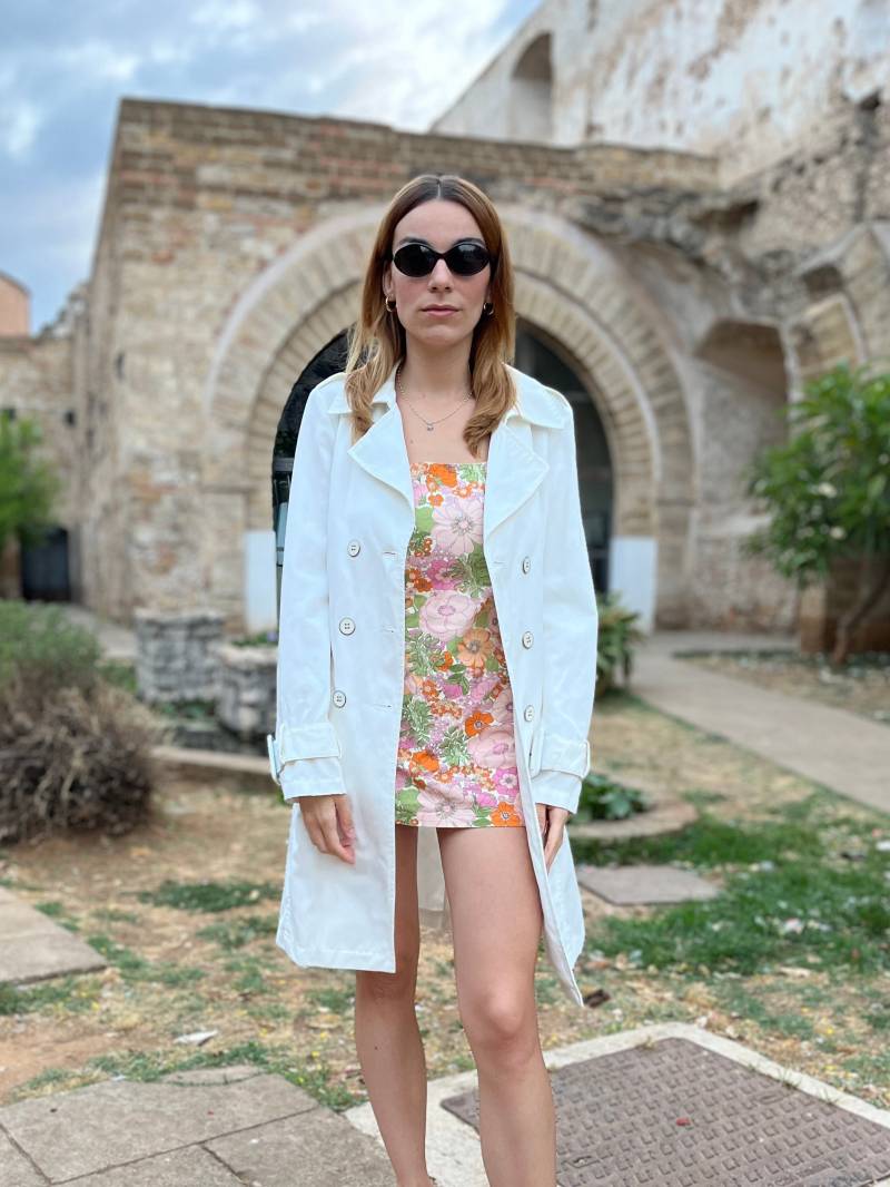 Leichter Damen-Trenchcoat Marella Weiß - Made in Italy Langer Duster-Mantel Second-Hand-Kleidung von DesignSospeso