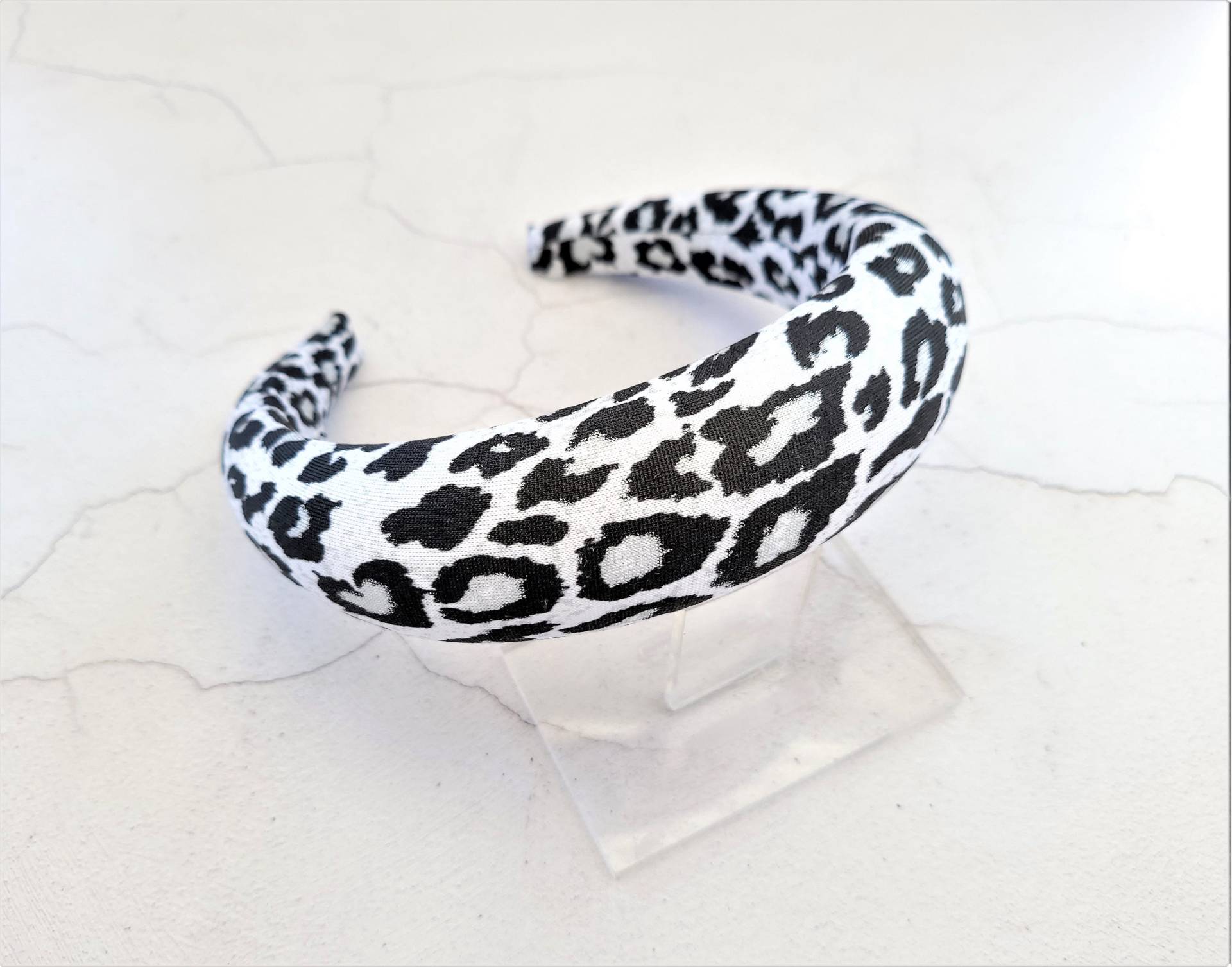 Leopard Tier Druck Gepolstertes Stirnband in Schwarz Und Weiß Matador Stil Kuppel Polsterung 4 cm Breit Abgerundete von DesignbyHummingbird