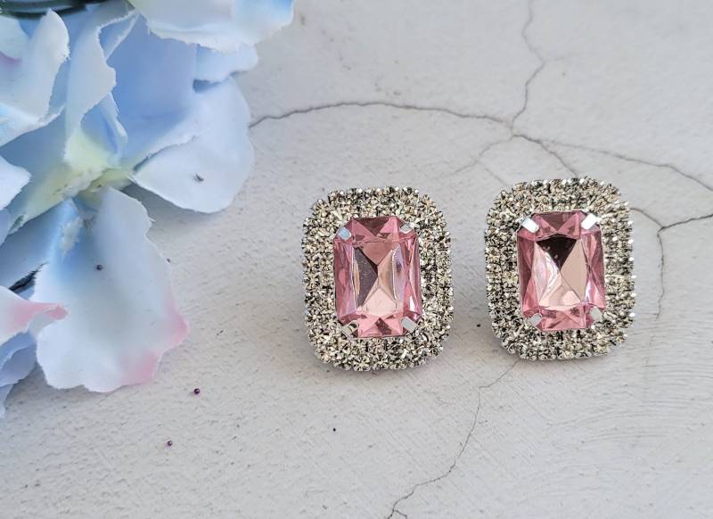 Pink Diamante Ohrstecker in Silberfarbenen Kristall Strass Clip On Oder Durchbohrt 3 cm Lang von DesignbyHummingbird