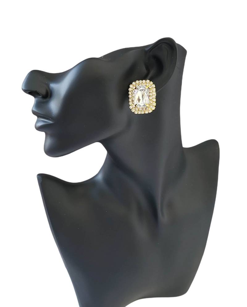 Schöne Funkelnde Große Kristall Strass Diamante Ohrstecker Clip-On Ohrringe in Gold Tone von DesignbyHummingbird
