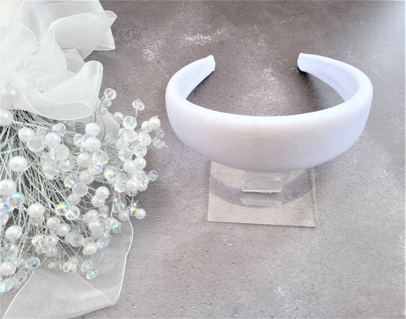 Weißer Samt Gepolstertes Stirnband Alice Band Haarband 4 cm Breit Mit 1 Polsterung Braut Brautjungfer von DesignbyHummingbird