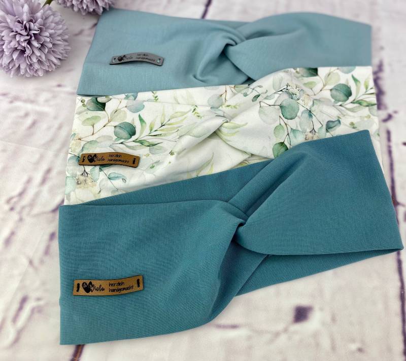 Haarband Aus Bio Baumwolljersey Stirnband, Headband, Bandeau, Turbanhaarband Eukalyptus | Altgrün Meergrün Hell von DesignbyLaViola
