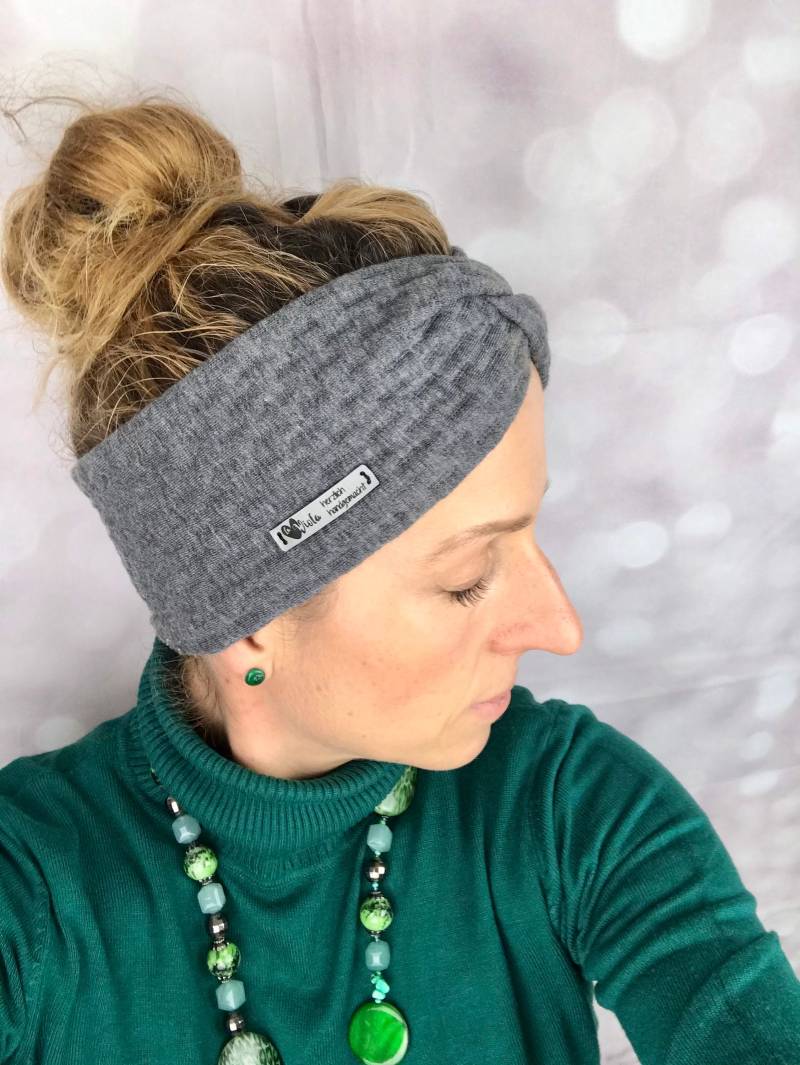 Knoten - Stirnband Headband Herbst Winter Damen Kinder Baby Strickjersey in Kacheloptik Grau Schwarz Gelb von DesignbyLaViola