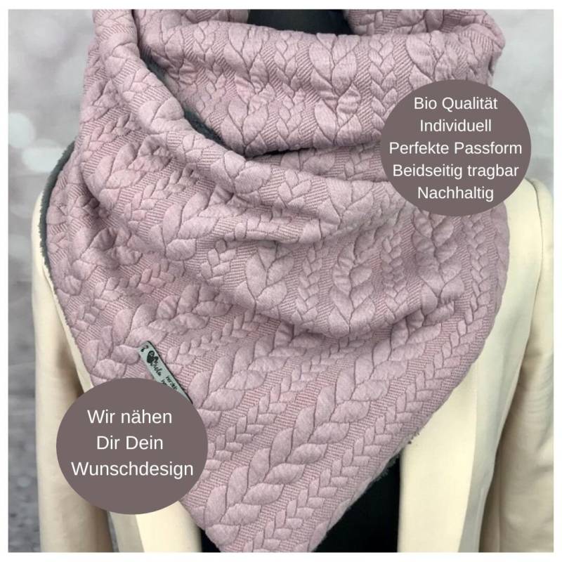 Loop Oder Wickelschal Damen Jacquard Meergrün Hellgrau Zopfmuster Strick Dreieckstuch Mit Knopf in 14 Weiteren Verschiedenen Modellen von DesignbyLaViola