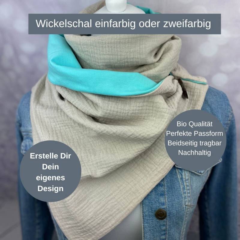 Musselintuch Wickelschal Mit Knopf Oder Loop Schal Damen Bio Musselin in Vielen Verschiedenen Farben Schwarz Rosa Beige Khaki Olive Senfgelb von DesignbyLaViola