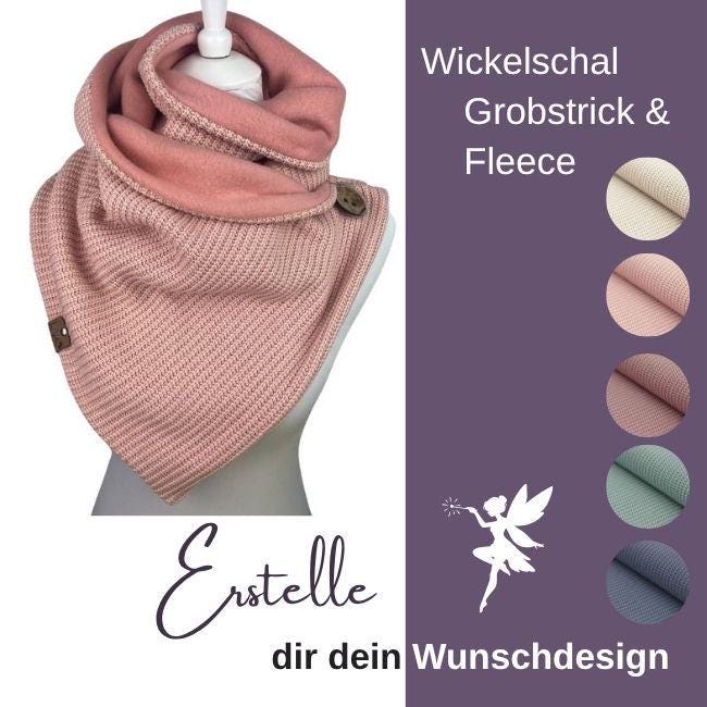 Wickelschal Mit Knopf Damen Altrosa Grobstrick Und Fleece Dreieckstuch von DesignbyLaViola